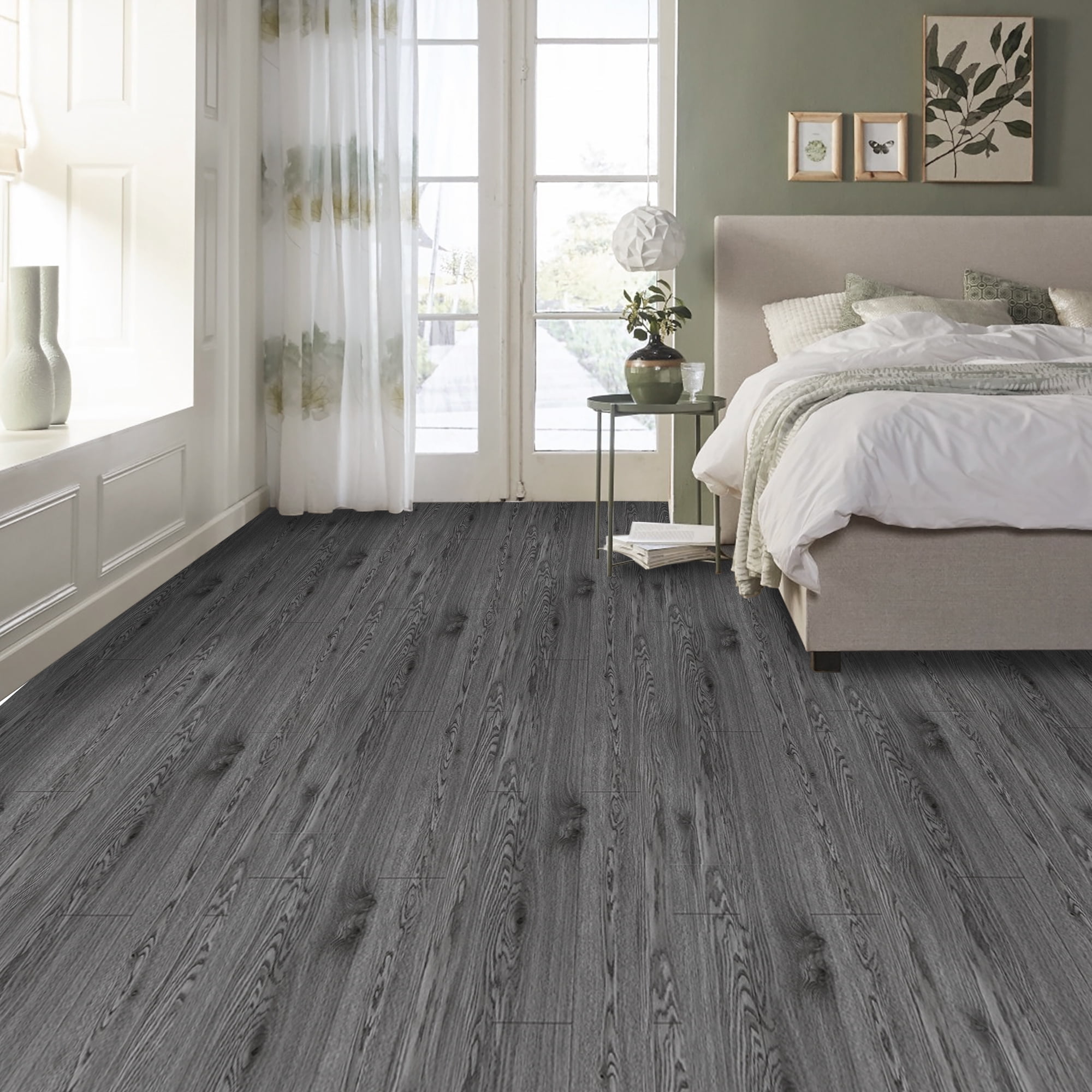 Lxcreat Vinyl Flooring Gray Peel and Stick Roll Thicken Vinyl Floor 118-in x 15.7-in Wood Plank Flooring Self Adhesive Vinyl Wood Grain Floor