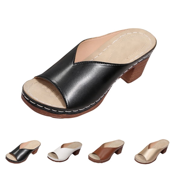 ATENAR Sandals for Women Solid Color Outdoor Womens Sandals Comfortable Womens Shoes Black 7.5