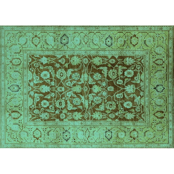 Ahgly Company Machine Washable Indoor Rectangle Oriental Turquoise Blue Industrial Area Rugs, 5' x 7'