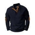 thumbnail image 3 of Dwelliawo Mens Pullover Sweater 1/4 Button Up Outdoor Long Sleeve Collar Cable Knit Sweaters with Elbow Patches Winter Pullover Sweater Navy 2XL, 3 of 6