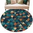 thumbnail image 2 of Teal Orange Abstract Art Large Round Rug 8 FT, Non Slip Living Room Area Carpet, Geometric Modern Art Washable Soft Circle Rug Non-Shedding Floor Carpet for Bedroom Office Dining Room, 2 of 9