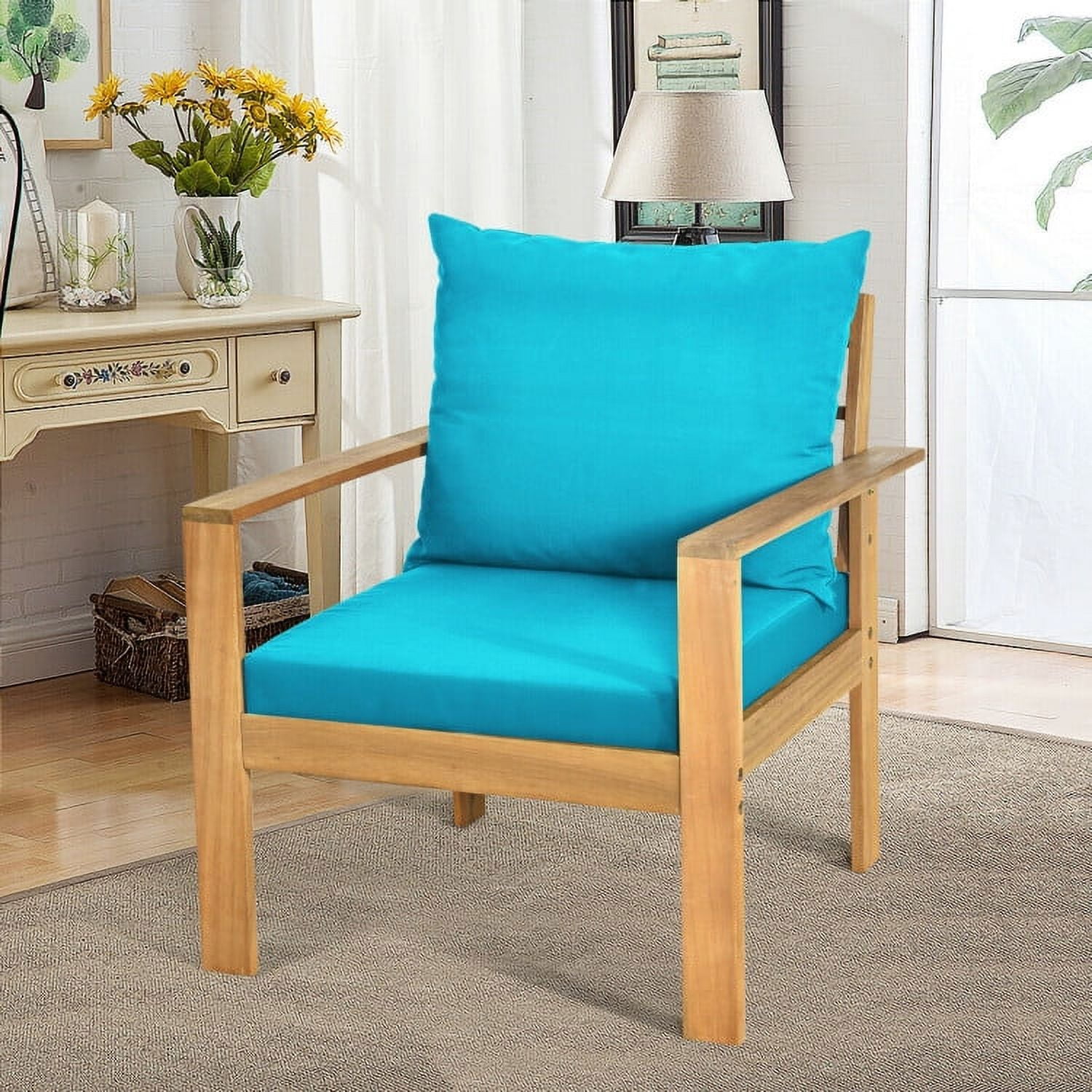 Aimee Lii 4 Pieces Patio Solid Wood Furniture Set, Wood Outdoor Furniture, Turquoise Aimee Lii 4 Pieces Patio Solid Wood Furniture Set, Wood Outdoor Furniture, Turquoise
