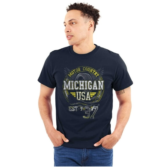 Michigan Distressed Vintage MI Motor Plus Size Crewneck Graphic Tee Shirt Brisco Brands 2X