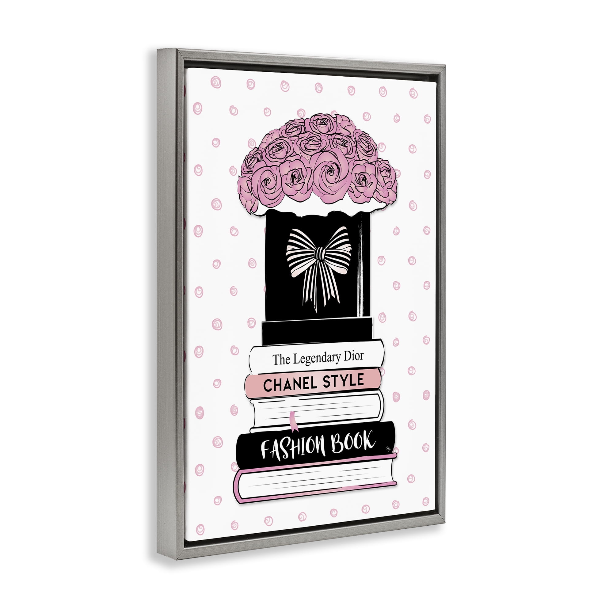 Stupell Industries Roses & Fashion Books Fashion Painting Gray Floater Framed Canvas Art Print Wall Art, 17 x 25