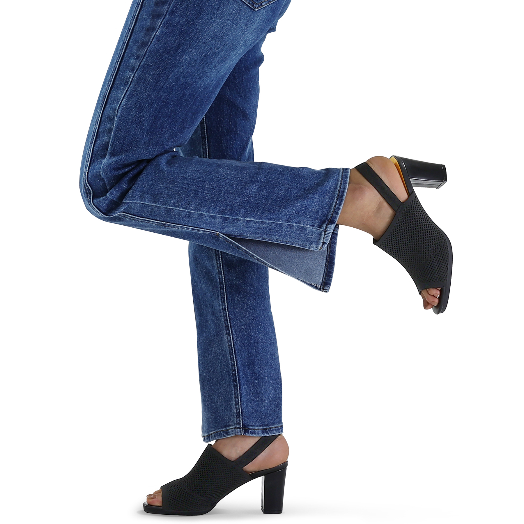 LuckLilac Women's Knit Block High Heel Slingback Sandals photo 2