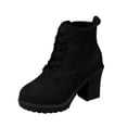 thumbnail image 3 of Woman Boots Chunky Mid Heel Round Toe Suede Ankle Booties Casual Winter Warm Short Boots Comfortable Winter Shoe for Women's Trendy Black 8.5, 3 of 9