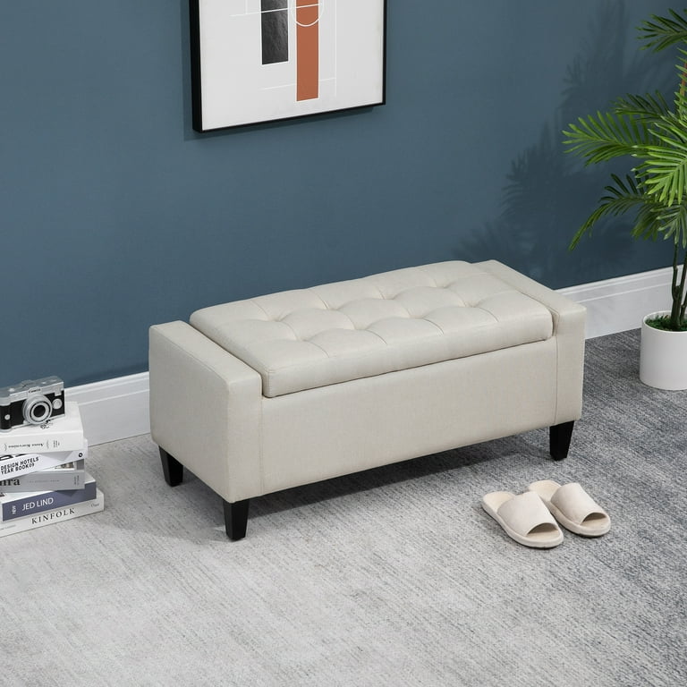 HOMCOM Linen Storage Ottoman Bench, Beige photo 1