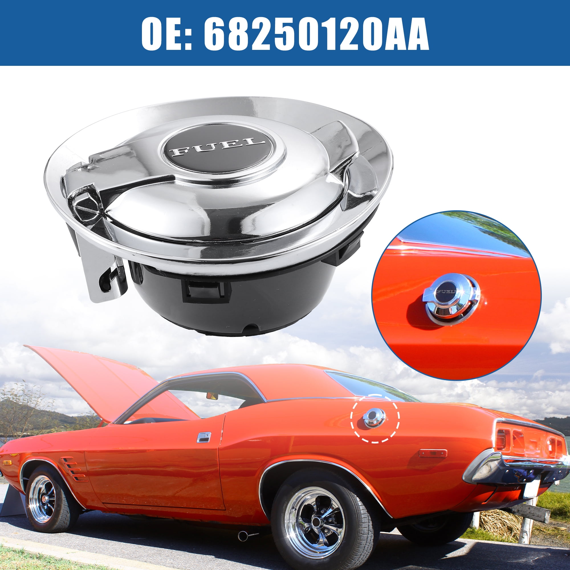 Unique Bargains Car Fuel Tank Filler Cover Door Gas Tank Cap 68250120AA for Dodge Challenger 2008-2019 Silver Tone
