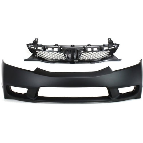 Front Bumper Cover and Grille Kit For 2009-2011 Honda Civic Sedan Primed