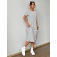 thumbnail image 4 of Black And White Striped Knit Short Sleeve Midi Dress Casual Summer Style, 4 of 6