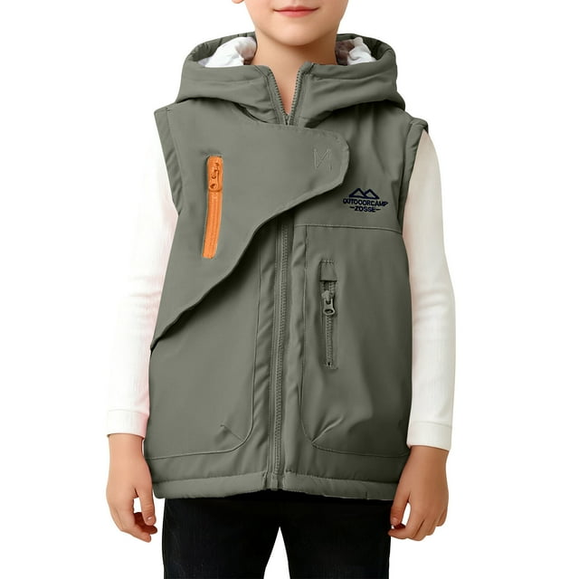 Veste pour Enfants Plus Âgés, Style Scolaire Veste Ample à Capuche Coupe-Vent Sans Manches pour Extérieur