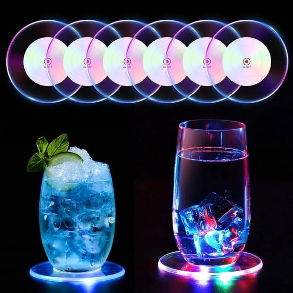 LINLIN LED Coaster, Drink Coasters Pads Cup Mats Round Mugs Coasters Liquor Bottle Light Stickers Coasters Light Up Coasters Led Bar Coaster for Coffee Tea Beer Mug Wine Glass Bottle