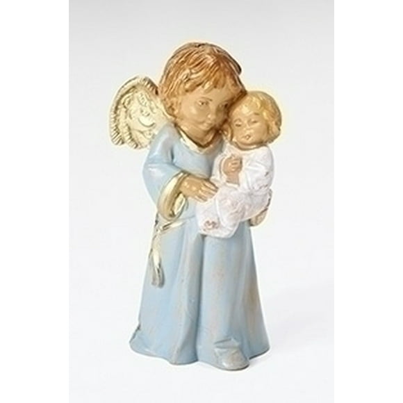 Roman 3" Brown and Blue "Bless this Child" Angel Boy's Christmas Figurine