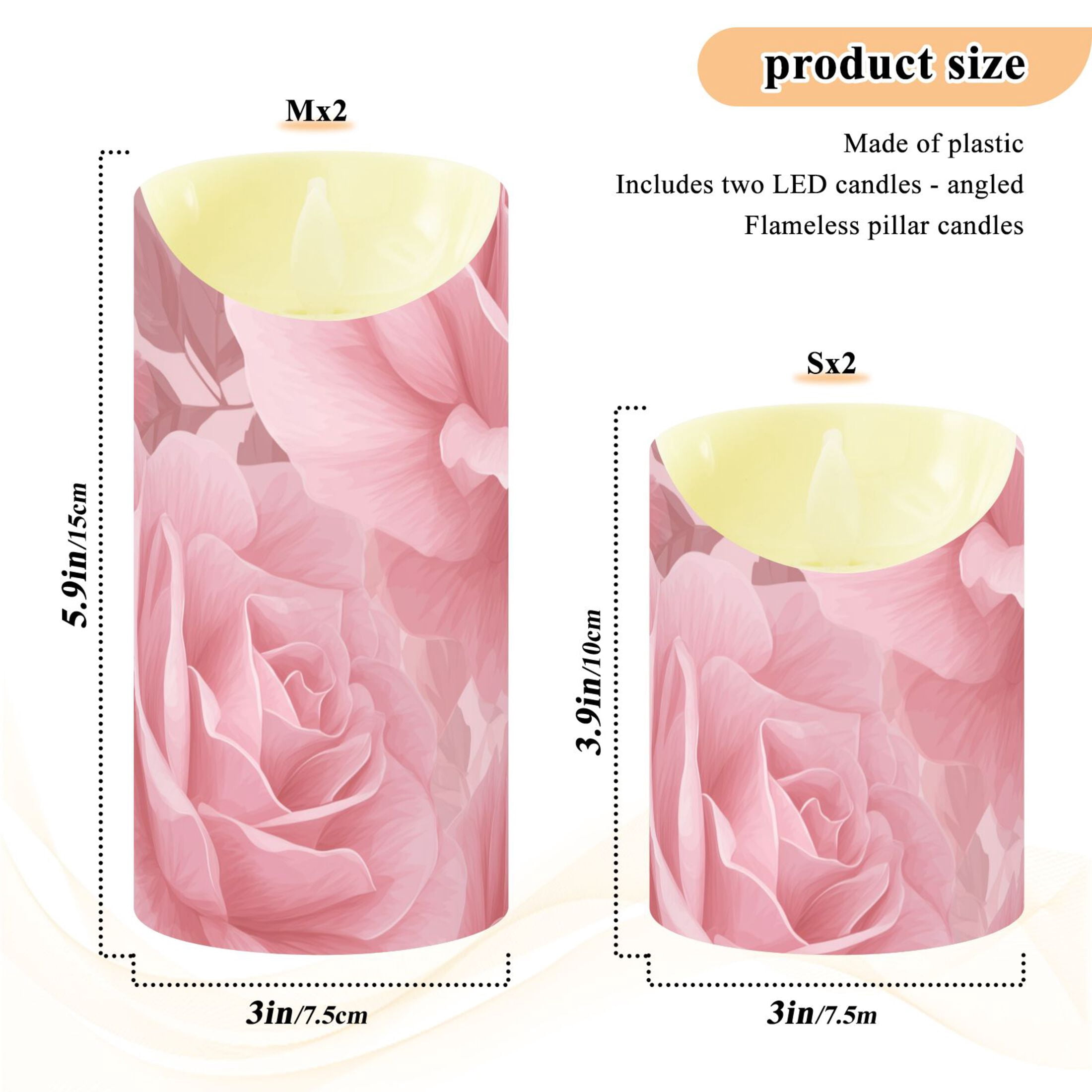 Light Pink Roses Flickering Flameless Candles with Remote Timer Battery Operated LED Tealight Set of 2 M