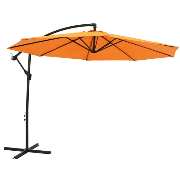 Sunnydaze Decor 9.5' Tangerine Solid Print Offset Outdoor Patio Umbrella, Water-Resistant