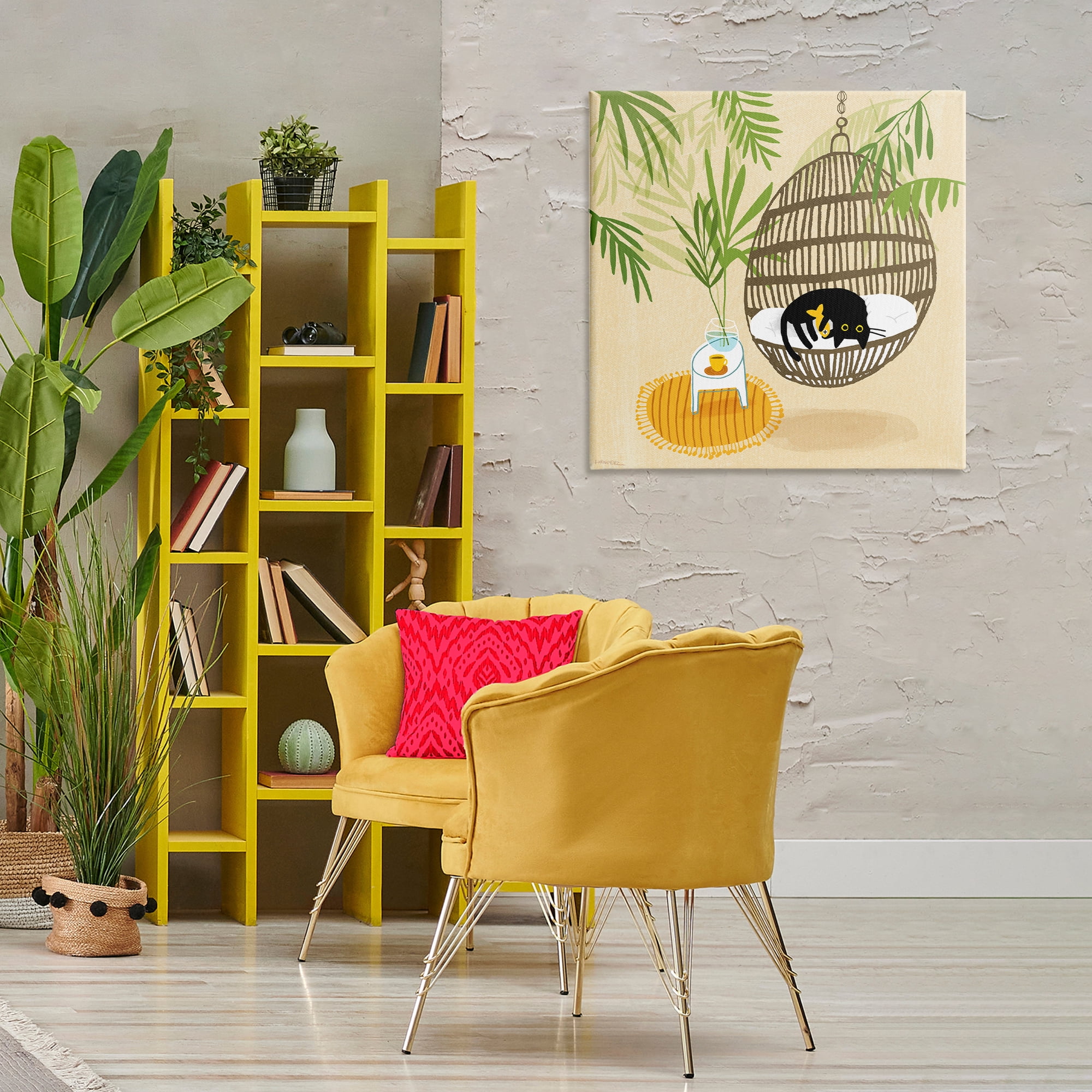 Stupell Industries Sleepy Cats on Porch Swing Animals Painting Wrapped Canvas Art Print Wall Art, 30 x 30