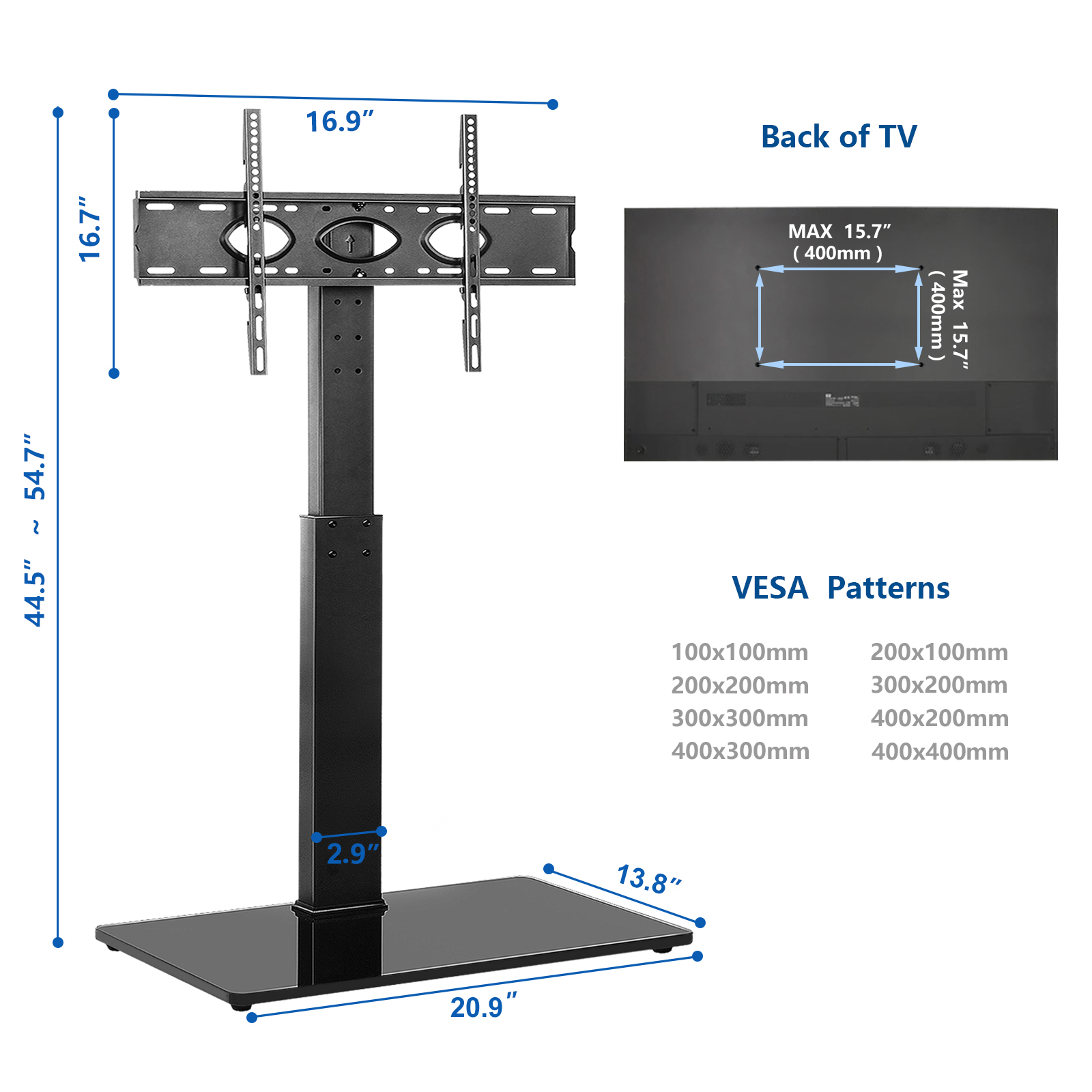 RTVR Modern Swivel Floor TV Stand for 32-75 inch TVs, Black photo 6