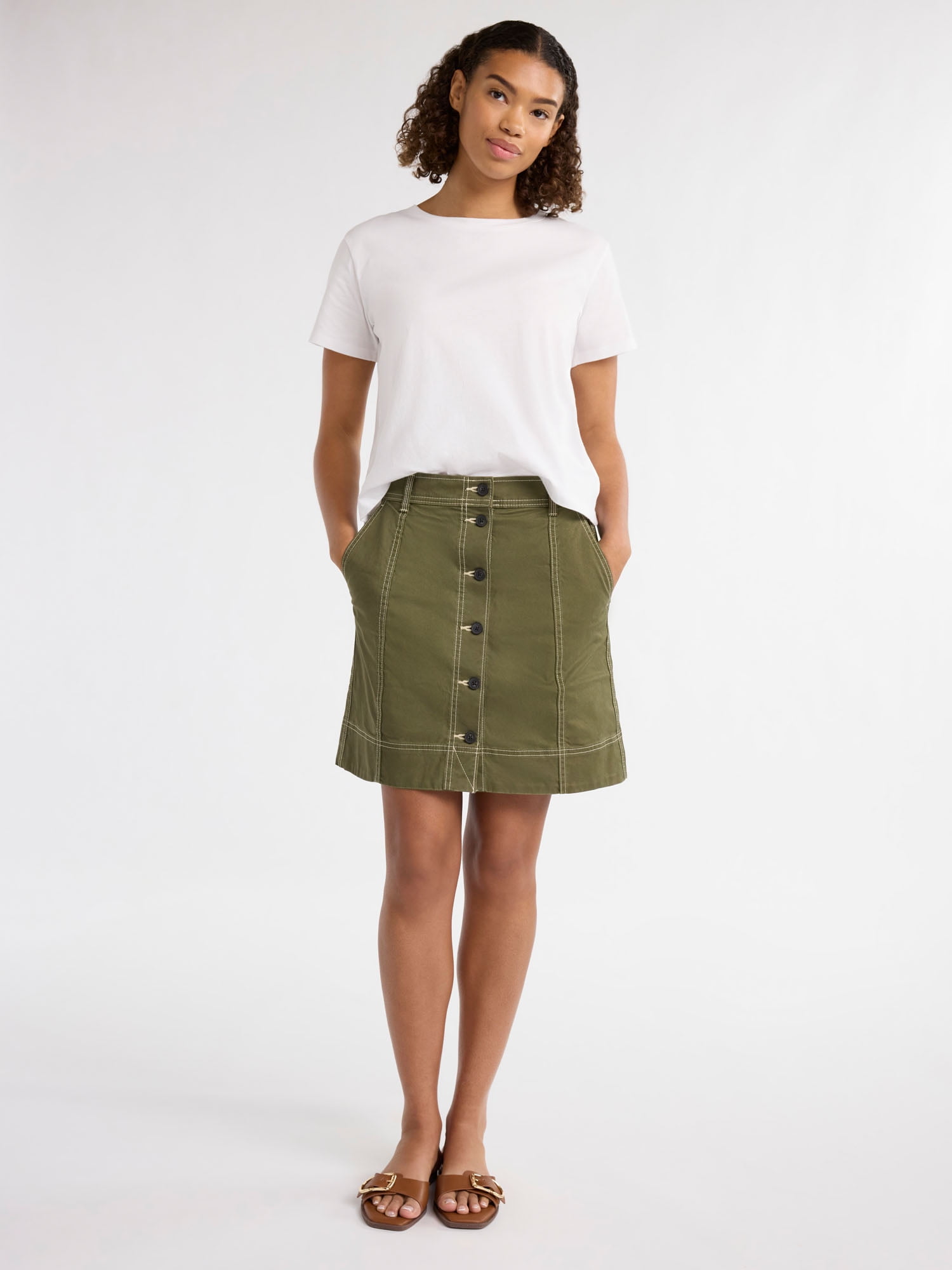 Free Assembly Women's and Women's Plus Cotton Cropped Boxy Tee with Short Sleeves, Sizes XS-4X
