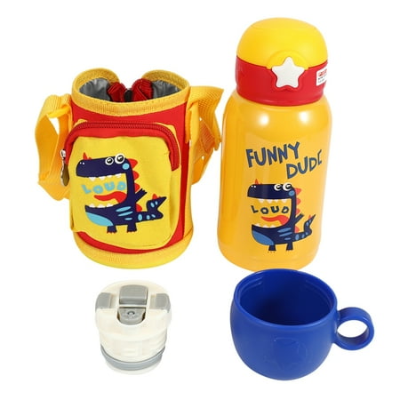 

500Ml Double Wall Child Thermal Outdoor Travel Cartoon Cup Stainless Steel Vacuum Flask Mug with Straw Insulated Yellow