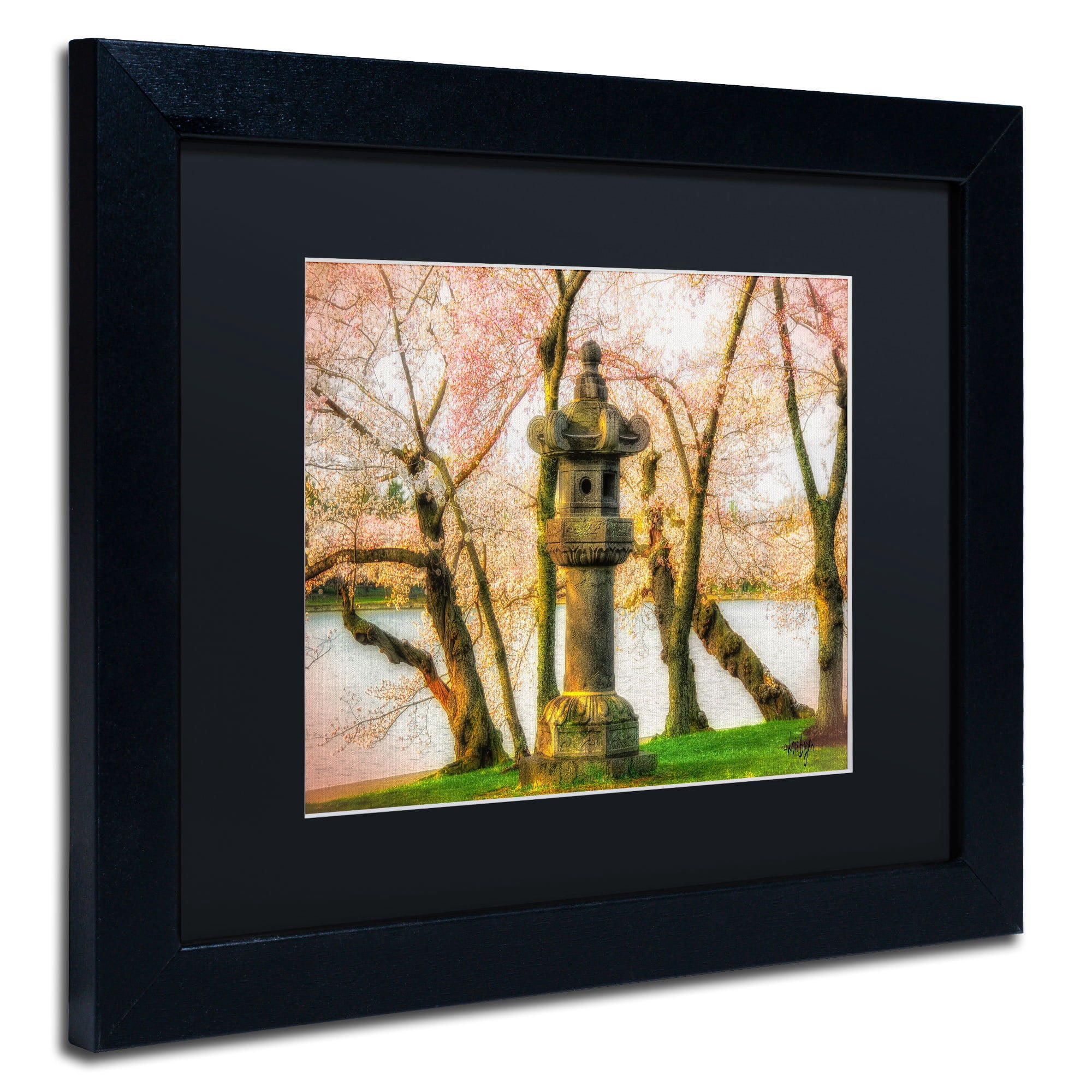 Trademark Fine Art "Japanese Stone Lantern" Canvas Art by Lois Bryan, Black Mat, Black Frame