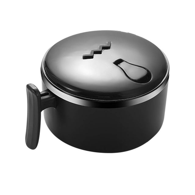 Hiroekza Bol à Soupe Ramen en Acier Inoxydable 34oz avec Couvercle et Poignée - Double Paroi Isolée pour Nouilles Instantanées et Régulières, Soupe Chaude et Rangement des Aliments Noir