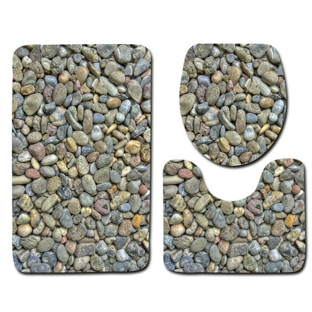 Juego de alfombras de baño con estampado de piedra 3D, alfombrillas de baño antideslizantes, alfombrillas decorativas para asiento de inodoro, alfombra 3 piezas seitruly JJ25267-02