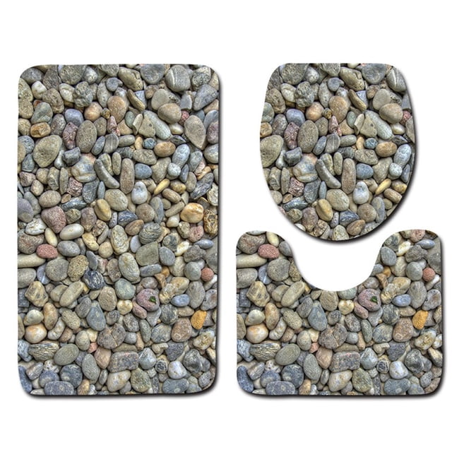 Juego de alfombras de baño con estampado de piedra 3D, alfombrillas de baño antideslizantes, alfombrillas decorativas para asiento de inodoro, alfombra 3 piezas Eigraketly JJ25267-02