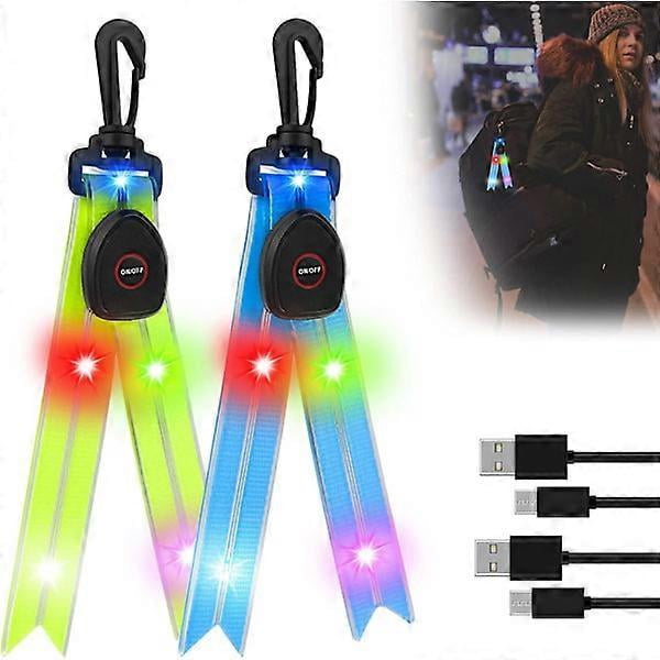 Blue and Green 2-Pack LED Flashing Lights for School Bag Reflectors with Colorful Lights USB Rechargeable