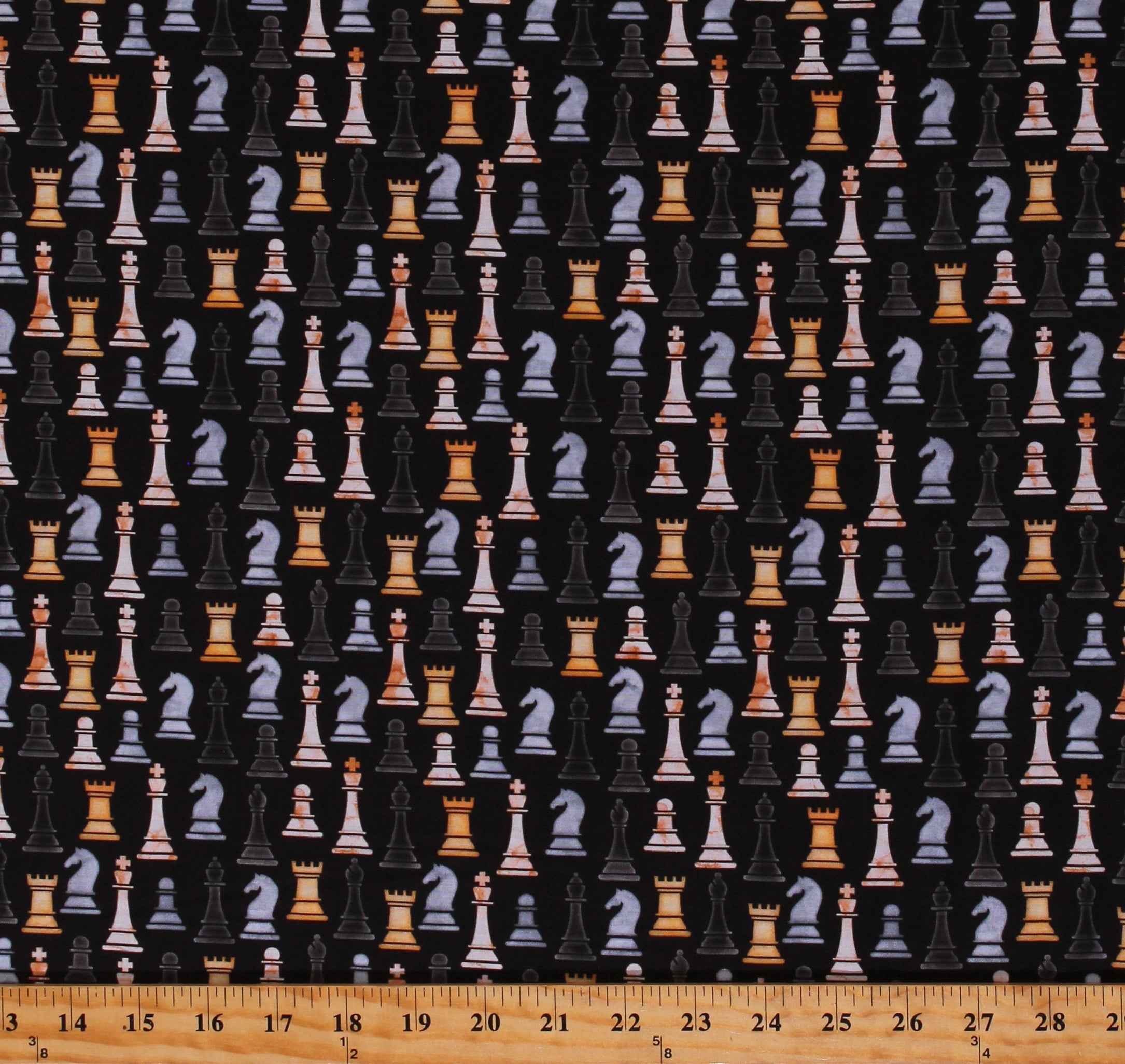 Home Decor Chess Pawns on Black Apparel Fabric Quilting Fabric 100% Cotton Fabric by the Yard Craft Projects