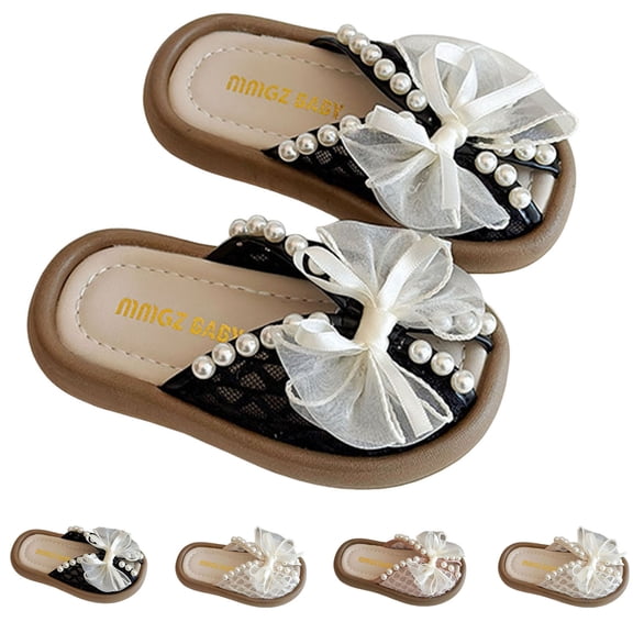 BXJX Girls Slide Sandals, Soft Sole Non Slip Fashion Open Toe Kids Summer Shoes Black Size 3(Big Kids)