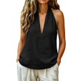 thumbnail image 2 of Sillenn Deep V Neck Halter Sleeveless Tank Shirts Cotton Linen Loose Fit Back Tie Flowy Halter Top Summer Casual Beach Vacation Boho Camisole Tops Flowy Tank Tops Linen Cotton Cute Blouses Black L, 2 of 9