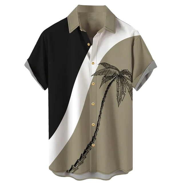 Camisas Hombre Manga Larga Camisa floral para hombres Tropical Casual Manga corta Botón abajo Impreso Camisas de playa (AG, XL)