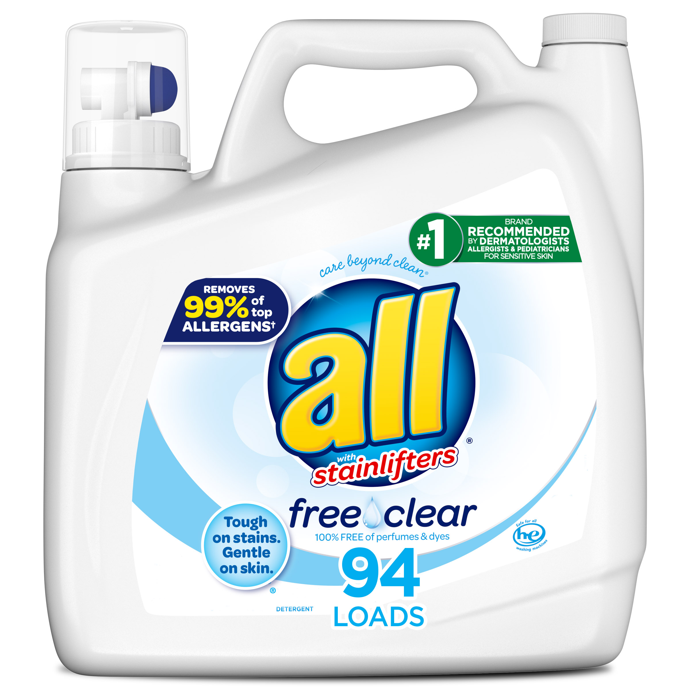 All Liquid Laundry Detergent Free Clear For Sensitive Skin 141 Ounce 94 Loads Walmart 