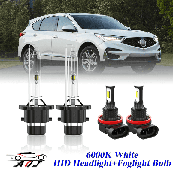For Acura RDX 2007-2014 White Front HID Headlight High-Low LED Fog Light Bulbs