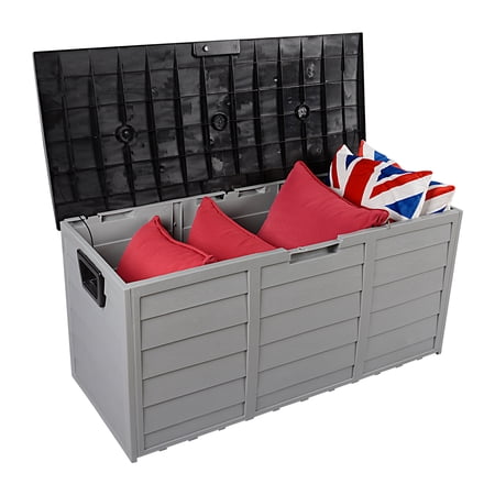 Sesslife 75 Gallon Deck Box on Wheels, Outdoor Lockable Plastic Storage Box with Lid, Patio All-Weather Storage Container for Furniture Cushions, Gardening Tools, Pool Accessories, Black