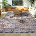 thumbnail image 3 of Wellber Vintage Rugs Boho Floral Area Rug Fluffy Carpet for Living Room Bedroom Home Decor,6'x9',Coffee, 3 of 7