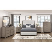 Light Gray Bedroom Furniture Set of 6pc King Size Bed Nightstands Dresser Mirror Chest