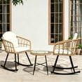 thumbnail image 2 of LAZZO 3-Piece Patio Conversation Set, Outdoor Wicker Rocking Chair Set with Cushions and Table, Beige, 2 of 9
