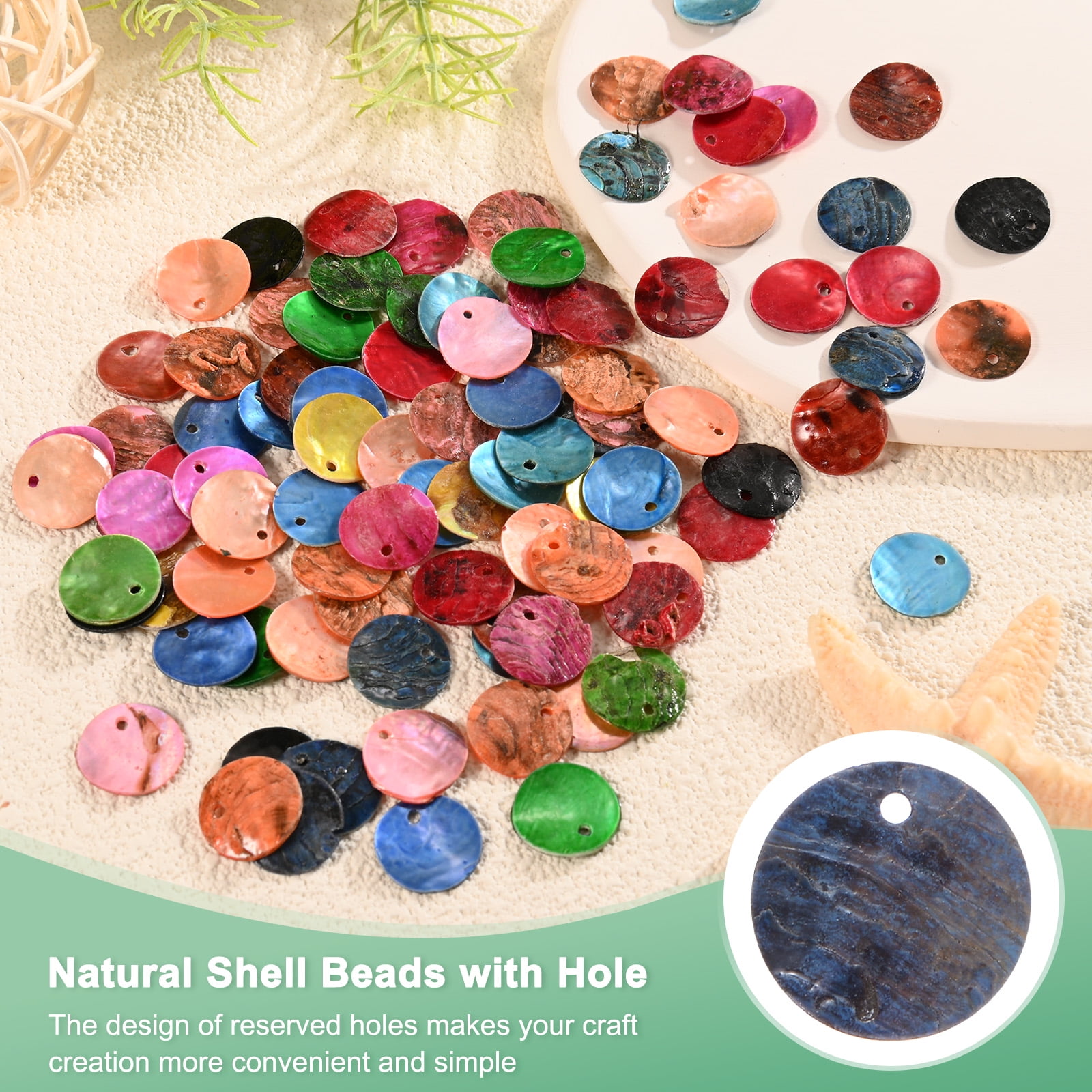 Uxcell 300-Pack Natural Flat Round Seashells, 15mm Flat Round Coin Charm Beads with Hole, Mother of Pearl Shell for Jewelry [Blue]