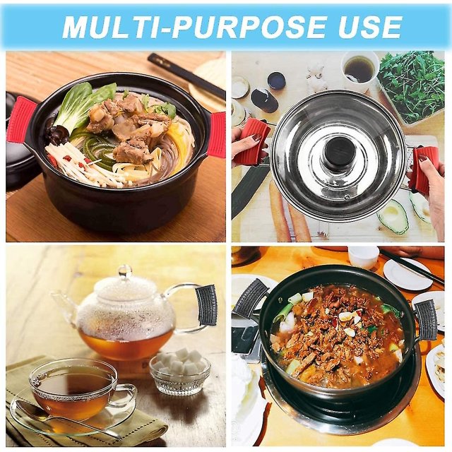 6 uds soporte de mango de olla caliente asistido por silicona, tapa de olla caliente funda de soporte de olla mango aislado resistente al calor antideslizante, antideslizante de alta temperatura