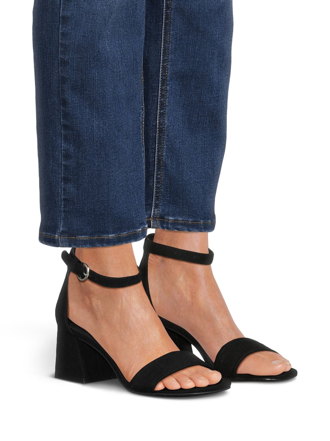 Time and Tru Women’s Open Toe Faux Suede Block Heel Sandals, Sizes 6-11