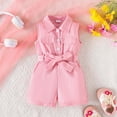 thumbnail image 2 of UngA Girls Cute Romper Button Down Belted Jumpsuit Toddler Kids Wide Leg Short Summer Stripe Outfits with Pockets 18-24 Months,Pink, 2 of 7