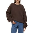 thumbnail image 3 of Women'S Sweater Crew Neck Long Sleeve Pullover Loose Fit Soft Knit Ribbed Hem Fall Winter Outfit Coffee Color One size, 3 of 9