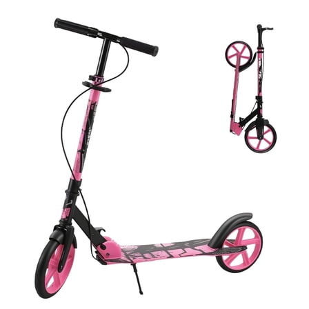 Wheelive Kick Scooter for Ages 6+, Foldable 3-Level Adjustable Handlebar, 9-Inch Big Wheels, Max Load 220 lbs, Safe & Fun for Kids, Pink