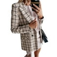 thumbnail image 3 of Xuanfei Women Plaid Graphic Long Sleeve Buttons Lapel Suit Jacket Blazer, 3 of 6