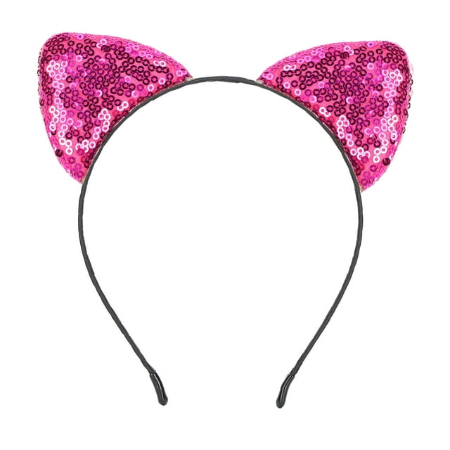 Diadema reversible con orejas de gato y lentejuelas, aros brillantes para el pelo, accesorios para el pelo de gatita para mujer, color rosa y rojo