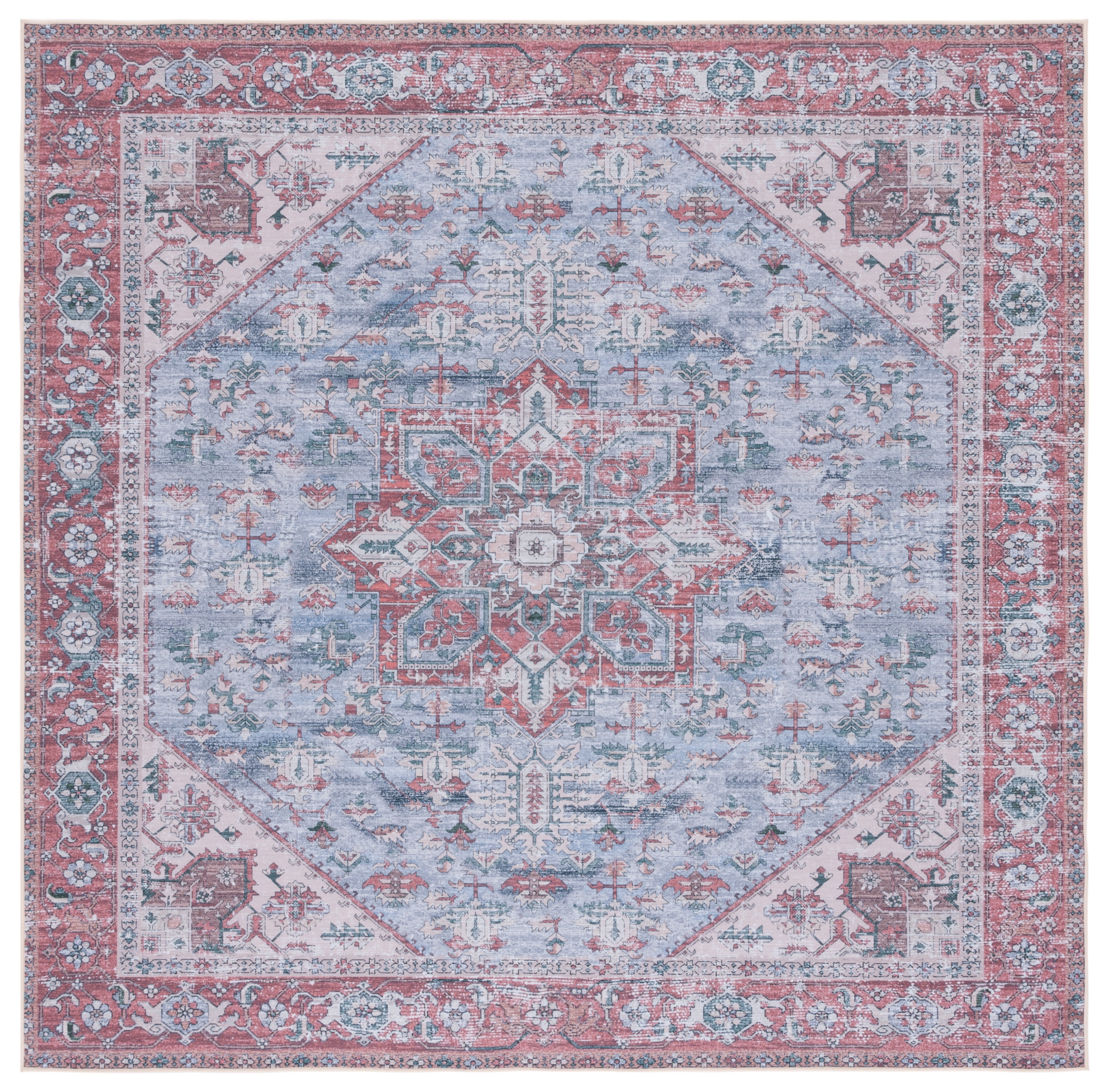 Safavieh Tucson Jayla Oriental Machine Washable Area Rug, Gray Blue/Rust, 3' x 3' Square