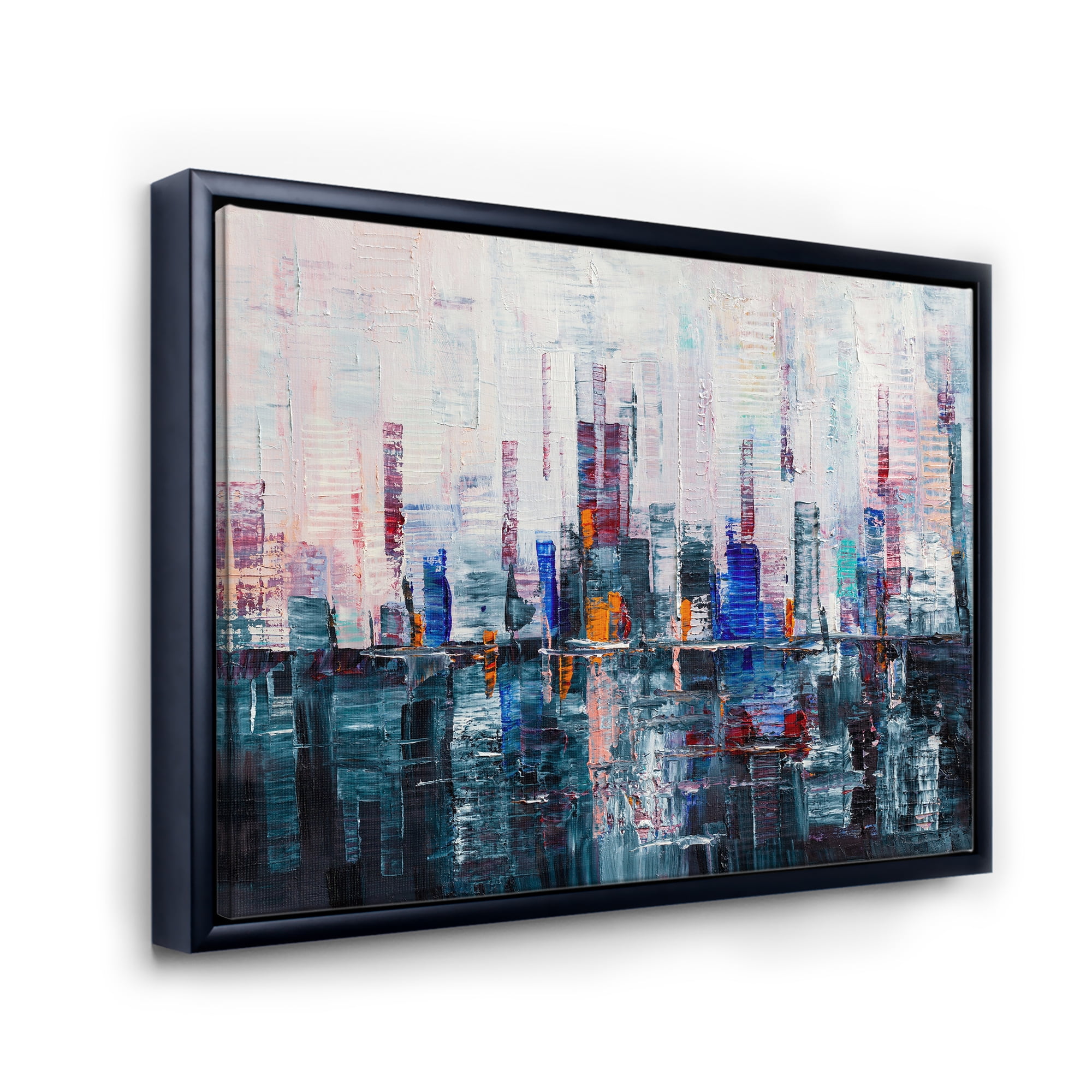 Designart 'Modern Abstract City Skyscrapers' Modern Framed Canvas Wall Art Print
