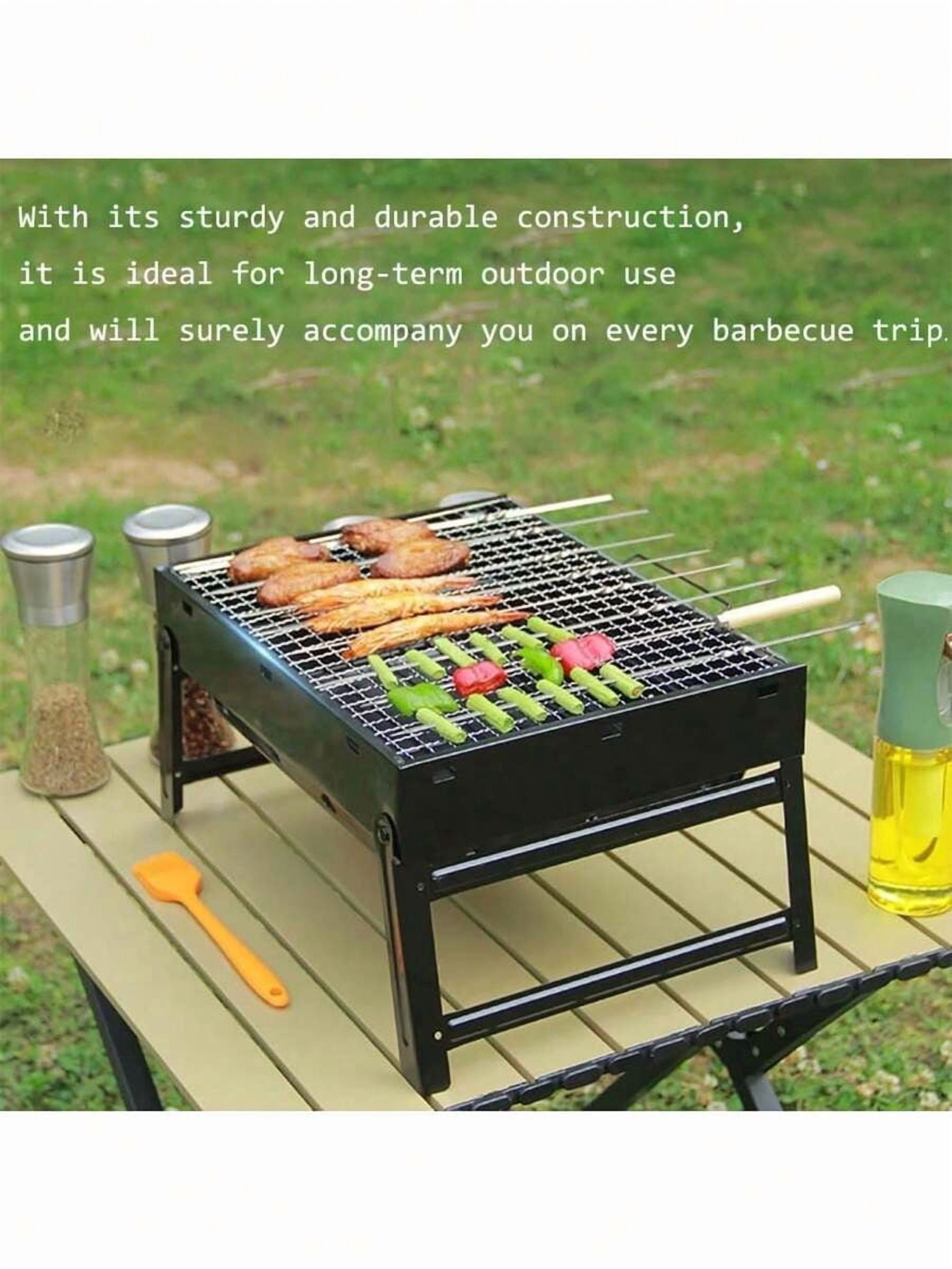 Folding Portable Charcoal Grill, Smoker Stainless Steel BBQ Grill 17.5''*11.5", Small Desk Tabletop Outdoor Barbecue Grill For Camping Picnics Garden Beach Party