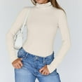 thumbnail image 7 of Women's Ribbed Turtleneck Sweater Slim Fit Long Sleeve, Fall Fashion Basic Casual Pullover Top Beige 2XL, 7 of 7